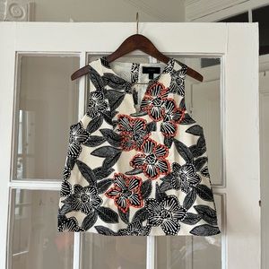 J. Crew Floral Sleeveless Cotton Blouse With Beads